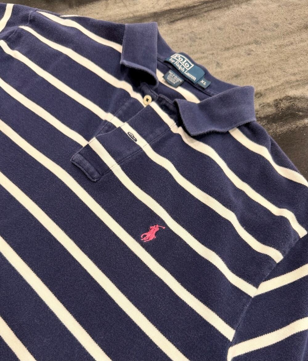 Vintage Polo Ralph Lauren Striped Polo Shirt Mens XL Navy White Pink Pony